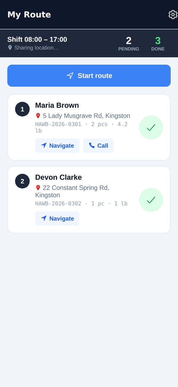 Driver My Route screen with stops